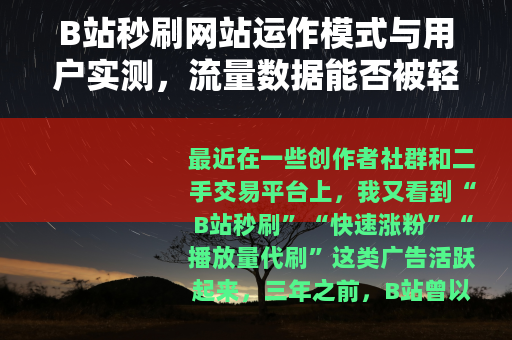 B站秒刷网站运作模式与用户实测，流量数据能否被轻易操控？
