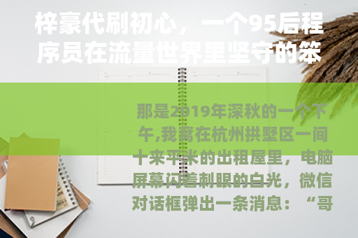 梓豪代刷初心，一个95后程序员在流量世界里坚守的笨拙浪漫