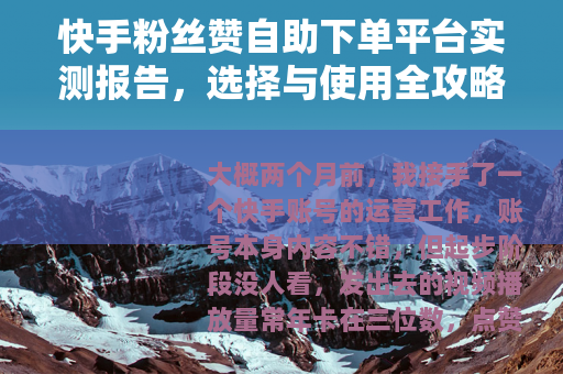 快手粉丝赞自助下单平台实测报告，选择与使用全攻略（24字）