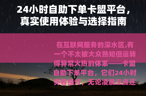 24小时自助下单卡盟平台，真实使用体验与选择指南