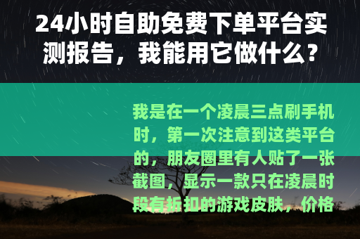 24小时自助免费下单平台实测报告，我能用它做什么？