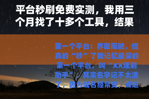 平台秒刷免费实测，我用三个月找了十多个工具，结果让人意外