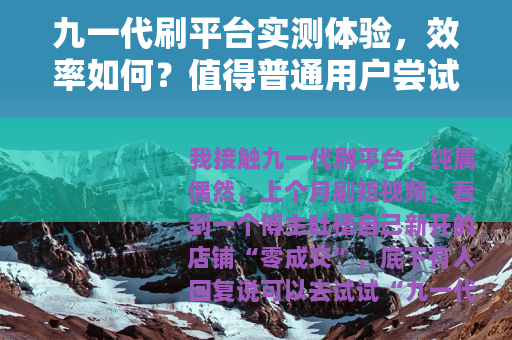 九一代刷平台实测体验，效率如何？值得普通用户尝试吗？