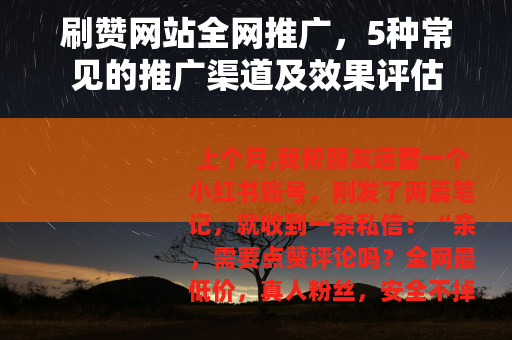 刷赞网站全网推广，5种常见的推广渠道及效果评估