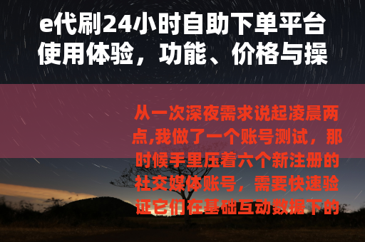 e代刷24小时自助下单平台使用体验，功能、价格与操作全流程