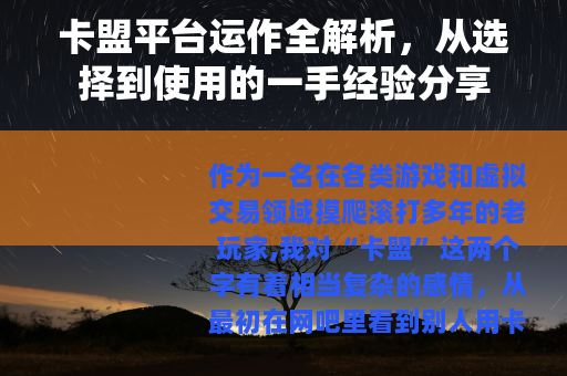 卡盟平台运作全解析，从选择到使用的一手经验分享