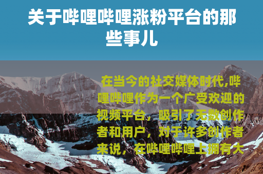关于哔哩哔哩涨粉平台的那些事儿
