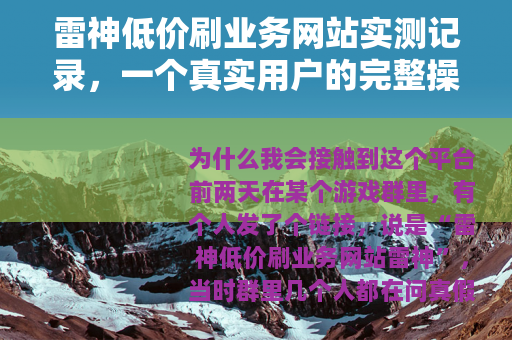 雷神低价刷业务网站实测记录，一个真实用户的完整操作体验与思考
