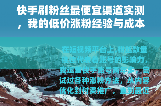 快手刷粉丝最便宜渠道实测，我的低价涨粉经验与成本对比