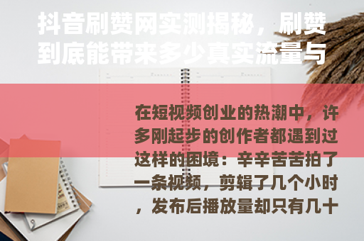 抖音刷赞网实测揭秘，刷赞到底能带来多少真实流量与粉丝？