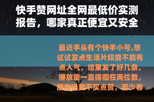 快手赞网址全网最低价实测报告，哪家真正便宜又安全？