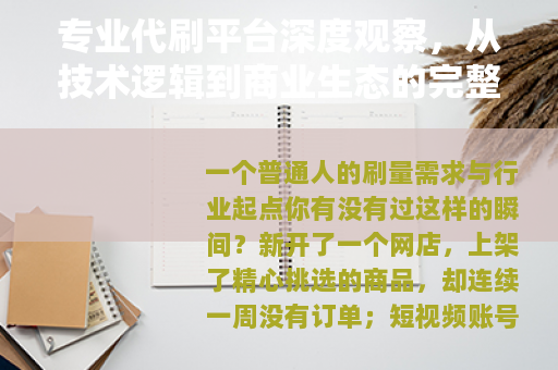 专业代刷平台深度观察，从技术逻辑到商业生态的完整图景