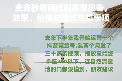 业务秒刷网代刷实测报告，效果、价格与操作注意事项全分享