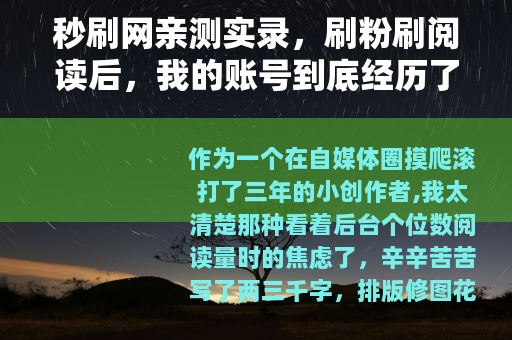 秒刷网亲测实录，刷粉刷阅读后，我的账号到底经历了什么？