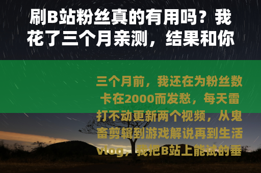 刷B站粉丝真的有用吗？我花了三个月亲测，结果和你想的不一样