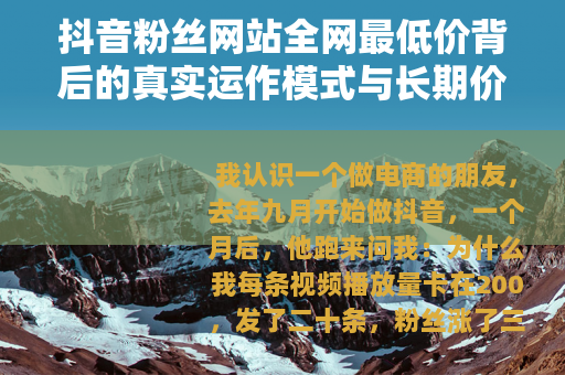 抖音粉丝网站全网最低价背后的真实运作模式与长期价值考量