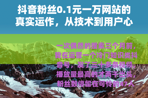 抖音粉丝0.1元一万网站的真实运作，从技术到用户心理全解析