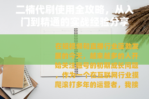 二楠代刷使用全攻略，从入门到精通的实战经验分享