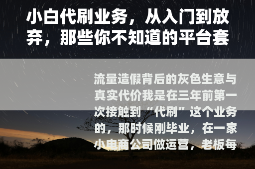 小白代刷业务，从入门到放弃，那些你不知道的平台套路与真实代价