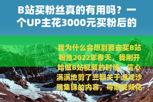 B站买粉丝真的有用吗？一个UP主花3000元买粉后的真实经历
