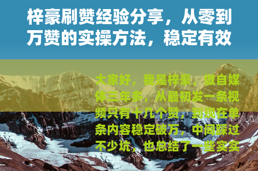 梓豪刷赞经验分享，从零到万赞的实操方法，稳定有效不翻车