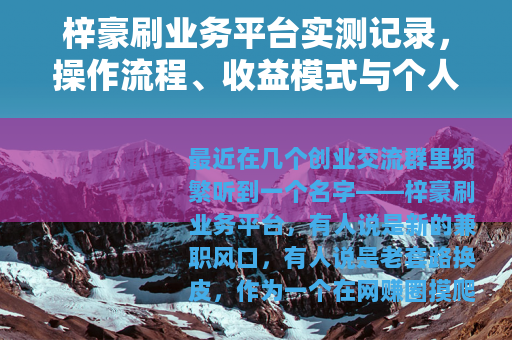 梓豪刷业务平台实测记录，操作流程、收益模式与个人真实反馈