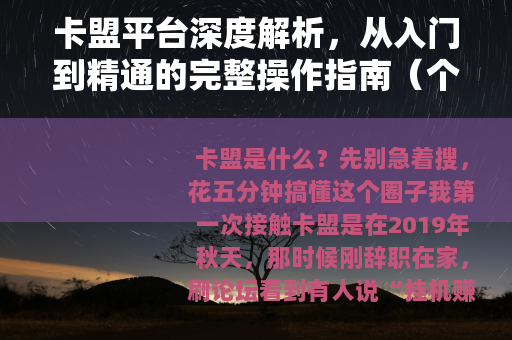 卡盟平台深度解析，从入门到精通的完整操作指南（个人实战经验）