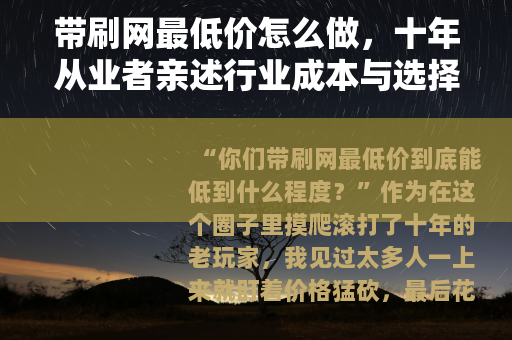 带刷网最低价怎么做，十年从业者亲述行业成本与选择逻辑