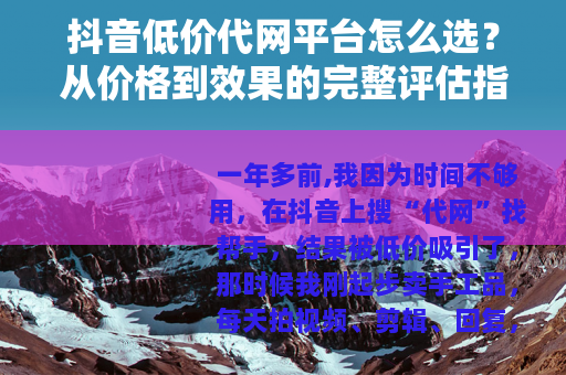 抖音低价代网平台怎么选？从价格到效果的完整评估指南