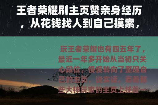 王者荣耀刷主页赞亲身经历，从花钱找人到自己摸索，结果出人意料