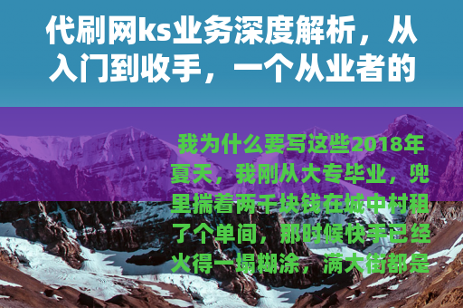 代刷网ks业务深度解析，从入门到收手，一个从业者的五年实录