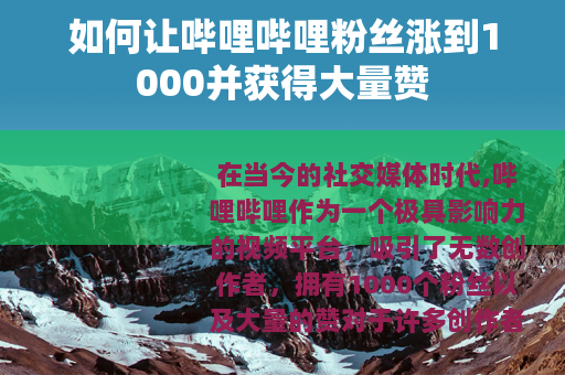 如何让哔哩哔哩粉丝涨到1000并获得大量赞