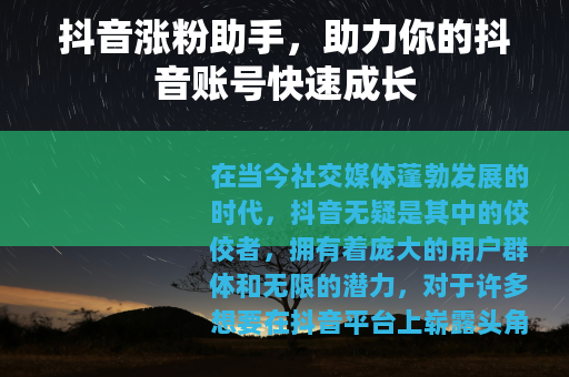 抖音涨粉助手，助力你的抖音账号快速成长
