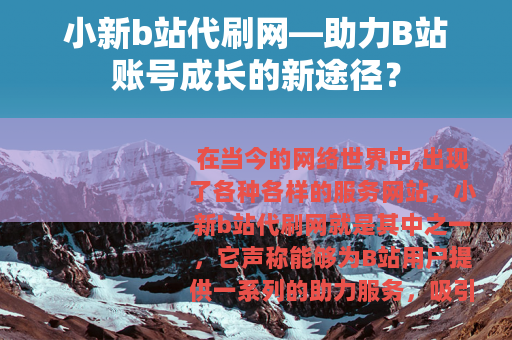 小新b站代刷网—助力B站账号成长的新途径？