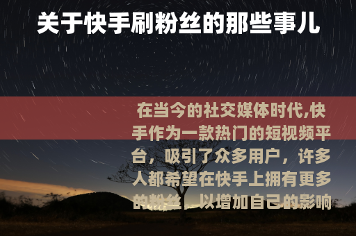 关于快手刷粉丝的那些事儿