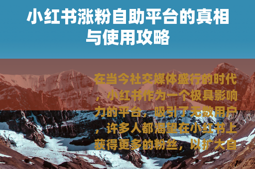 小红书涨粉自助平台的真相与使用攻略
