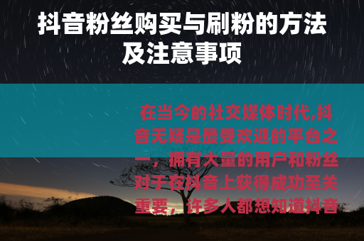抖音粉丝购买与刷粉的方法及注意事项