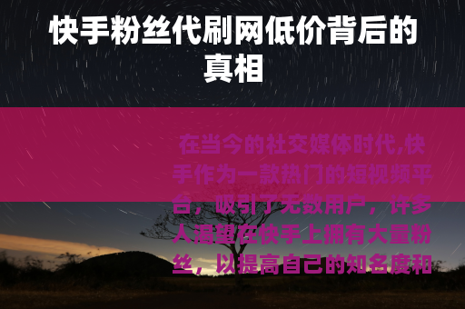 快手粉丝代刷网低价背后的真相