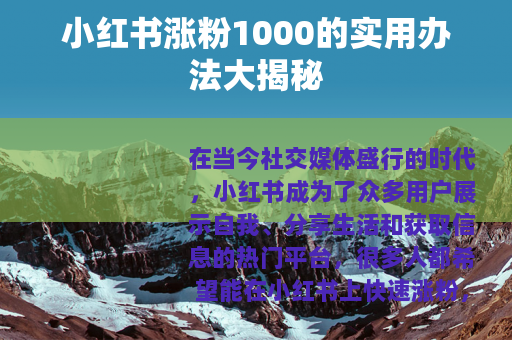 小红书涨粉1000的实用办法大揭秘